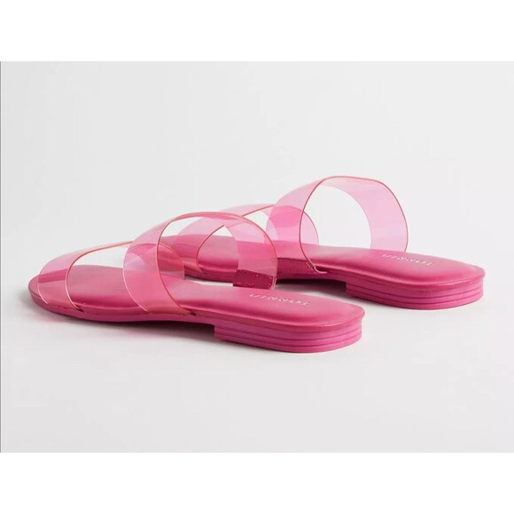 Torrid Sandals 9WW Hot Pink Lucite Dual Strappy Slip On Flats WIDE WIDTH NWT - Picture 5 of 7